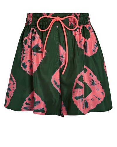 Shop Zimmermann Poppy Tie-dyed Silk Shorts In Green/pink