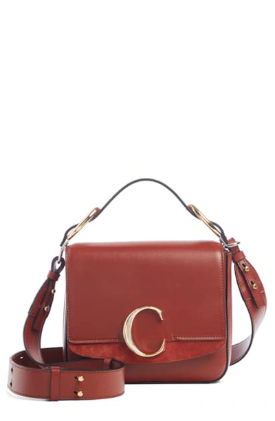 Shop Chloé Small C Convertible Leather Bag In Sepia Brown