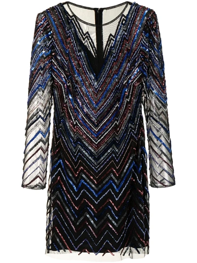 Shop Aidan Mattox Stripe-print Long-sleeved Mini Dress In Multicolour