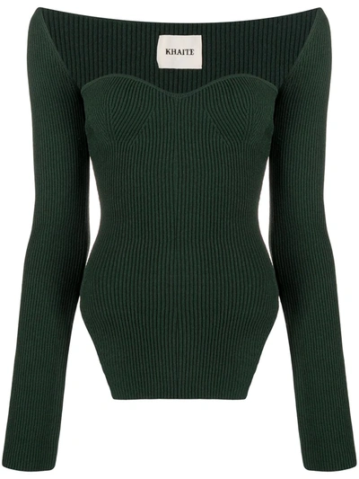 Shop Khaite Maddy Sculpted Ribbed-knit Top In Green