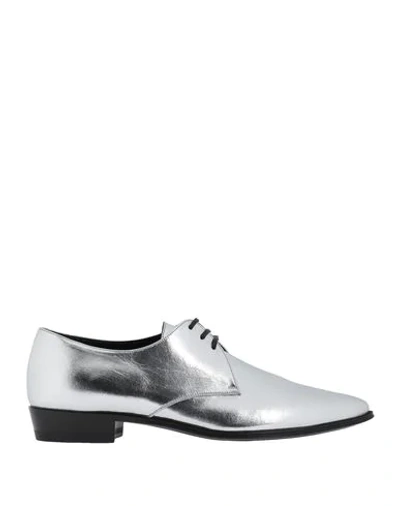 Shop Celine Lace-up Shoes In Silver