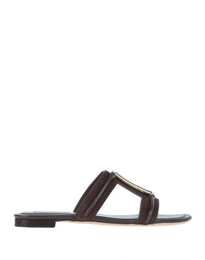 Shop Tod's Woman Sandals Cocoa Size 7.5 Soft Leather In Brown
