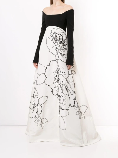 Shop Carolina Herrera Floral Print Silk Dress In Black
