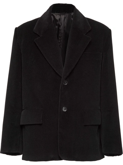 Shop Prada Corduroy Single-breasted Jacket In Black
