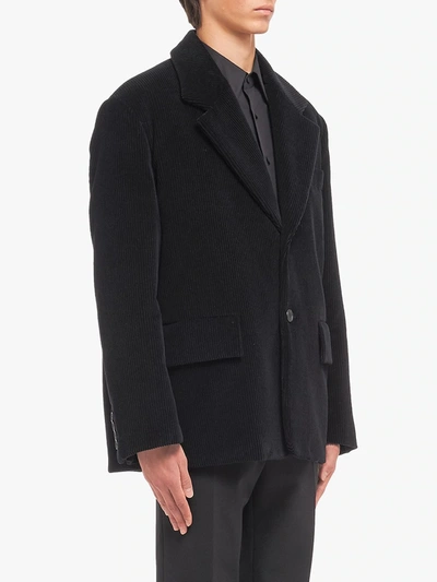 Shop Prada Corduroy Single-breasted Jacket In Black