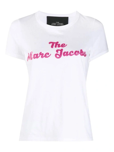 Shop Marc Jacobs Glittered Logo Print T-shirt In White