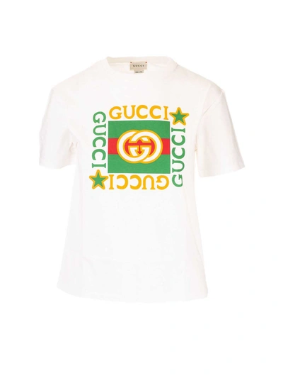 Shop Gucci Branded T-shirt In Ivory Color In White