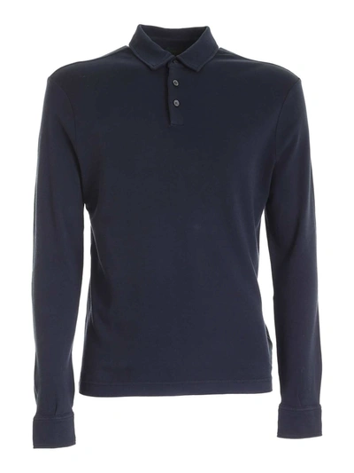 Shop Zanone Long Sleeve Polo Shirt In Blue