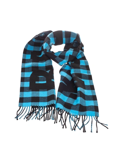 Shop Balenciaga Oversized Checkered Wool Scarf In Blue And Bl