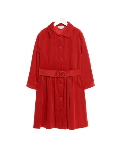 Shop Gucci Corduroy Dress In Red