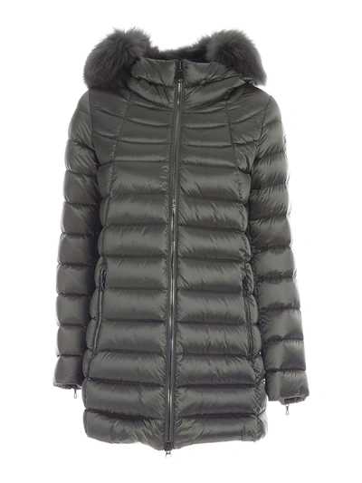 Shop Colmar Originals Fur Detail Long Down Jacket In Green