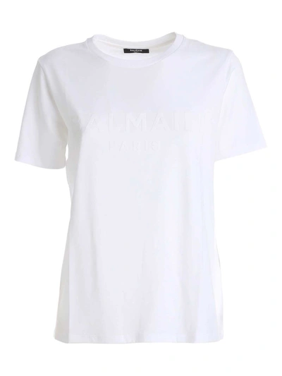 Shop Balmain Velvet Logo T-shirt In White