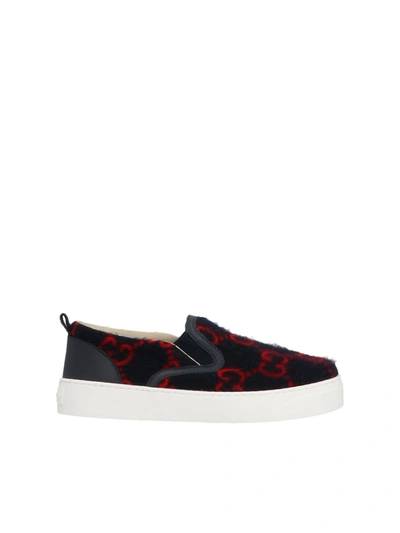 Shop Gucci Gg Slip-on Sneakers In Blue And Red