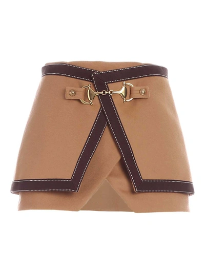 Shop Balmain Wraparound Cashmere Wool Blend Skirt In Brown