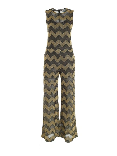 Shop M Missoni Chevron Pattern Palazzo Jumpsuit In Black And In Gold