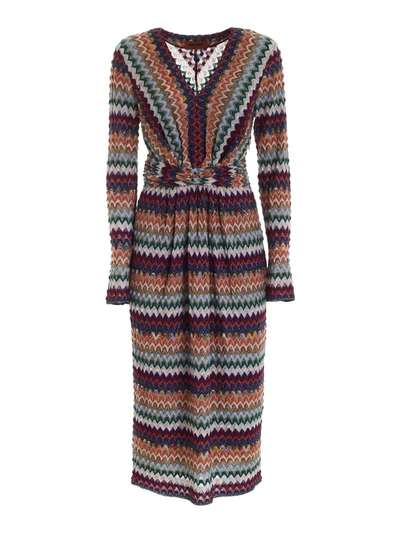 Shop Missoni Zig Zag Pattern Lame Multicolor Dress In Multicolour