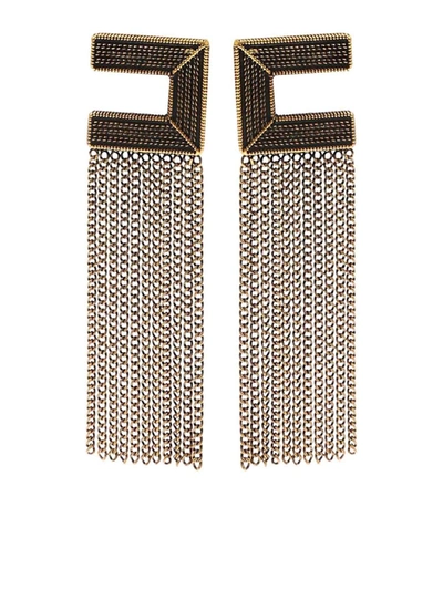 Shop Elisabetta Franchi Logo Earrings Featuring Micro Chain In Gold
