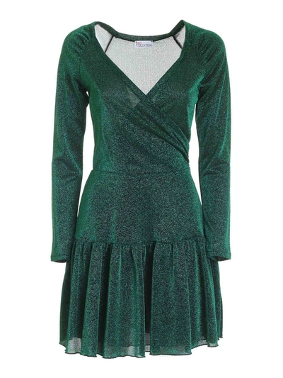 Shop Red Valentino Crossover Neckline Lame Dress In Green