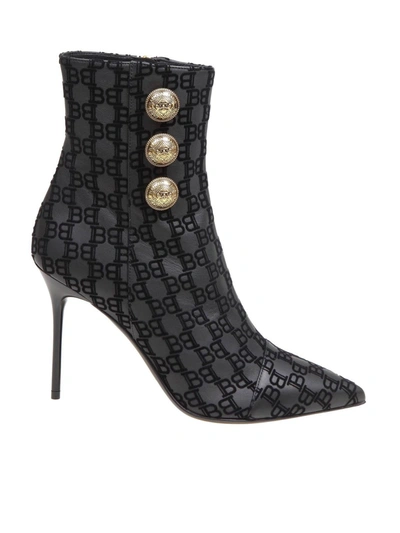Shop Balmain Roni Ankle Boots In Black Branded Leather
