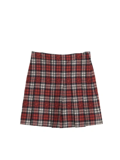 Shop Gucci Short Checked Logo Skirt In Red