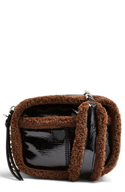 Shop Topshop Vinyl Faux Fur Crossbody Bag In Black