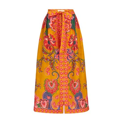Shop Zimmermann The Lovestruck Buttoned Skirt In Gold Paisley Floral