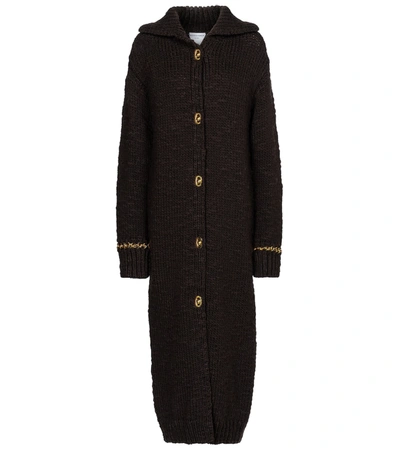 Shop Bottega Veneta Embellished Wool-blend Cardigan Coat In Brown