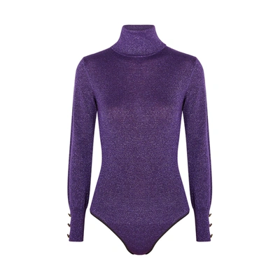 Shop Diane Von Furstenberg Malka Metallic-weave Wool-blend Bodysuit In Purple