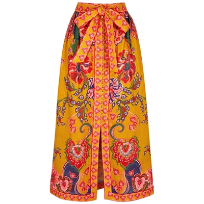 Shop Zimmermann Lovestruck Printed Linen Midi Skirt In Multicoloured