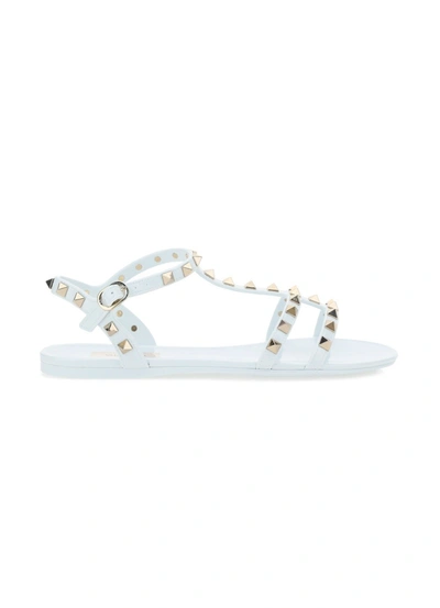 Shop Valentino Garavani Rockstud Flat Sandals In Blue