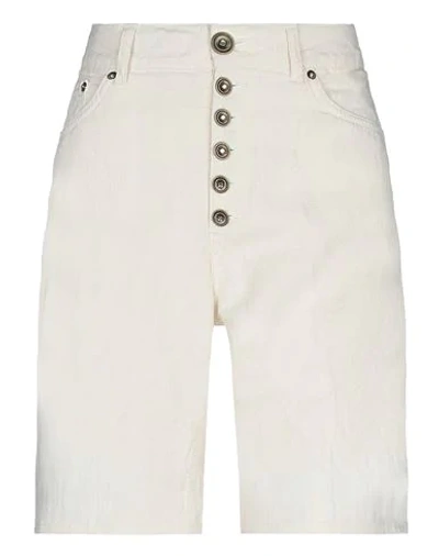 Shop Dondup Woman Denim Shorts Ivory Size 25 Cotton, Linen In White