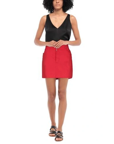 Shop Dsquared2 Woman Denim Skirt Red Size 00 Cotton, Elastane, Bovine Leather