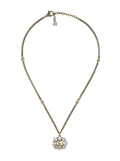 Shop Gucci Pearl Double G Necklace In Gold