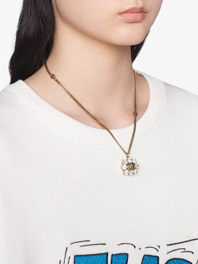 Shop Gucci Pearl Double G Necklace In Gold