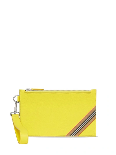 Shop Burberry Icon Stripe Clutch Bag In Yellow