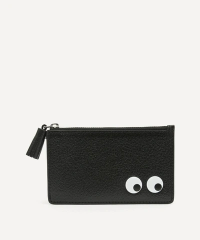 Shop Anya Hindmarch Eyes Zipped Leather Card Case In Black