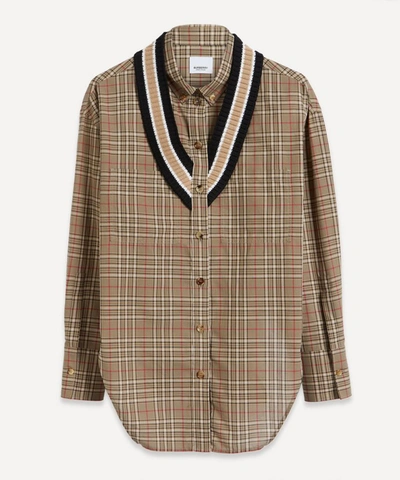 Shop Burberry Runway Check Knit Top In Beige