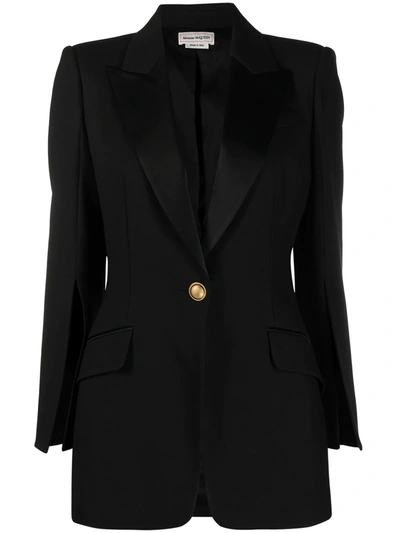 Shop Alexander Mcqueen Slit Sleeves Fitted Blazer In Black