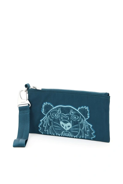 Shop Kenzo Pouch Wallet Velvet Tiger In Duck Blue