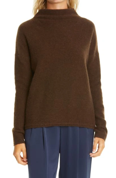 Shop Vince Funnel Neck Boiled Cashmere Sweater In Heather Brown Stone