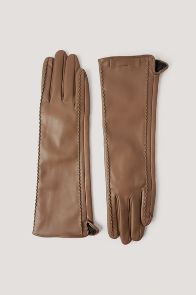 Shop Na-kd Seam Detailed Midi Gloves Brown In Beige