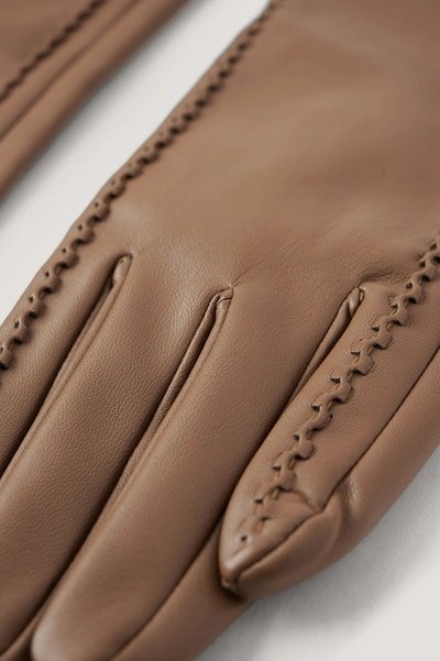 Shop Na-kd Seam Detailed Midi Gloves Brown In Beige