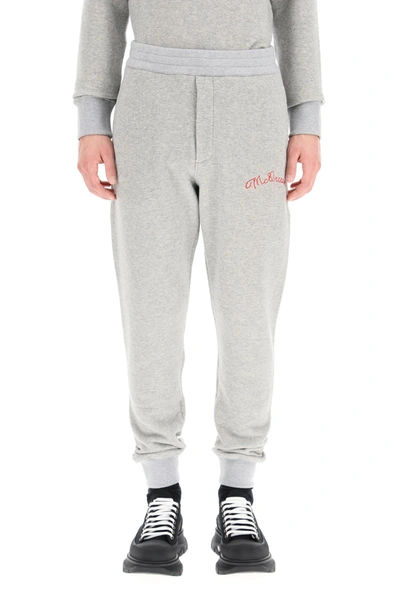 Shop Alexander Mcqueen Sweatpants With Logo Embroidery In Pale Grey