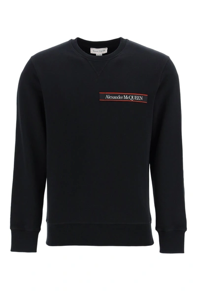 Shop Alexander Mcqueen Tape Logo Crew Neck Sweatshirt In Black