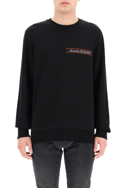 Shop Alexander Mcqueen Tape Logo Crew Neck Sweatshirt In Black