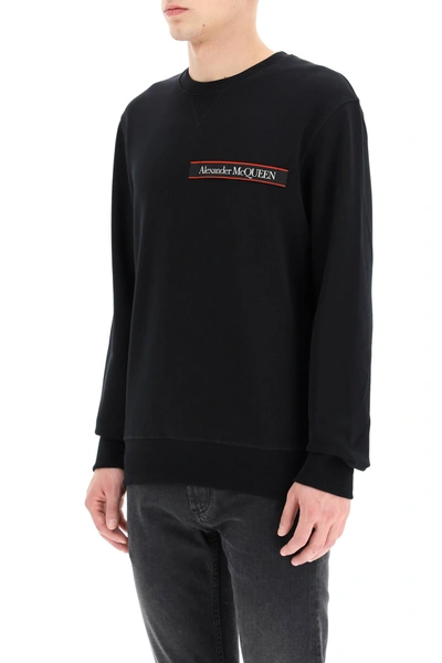 Shop Alexander Mcqueen Tape Logo Crew Neck Sweatshirt In Black
