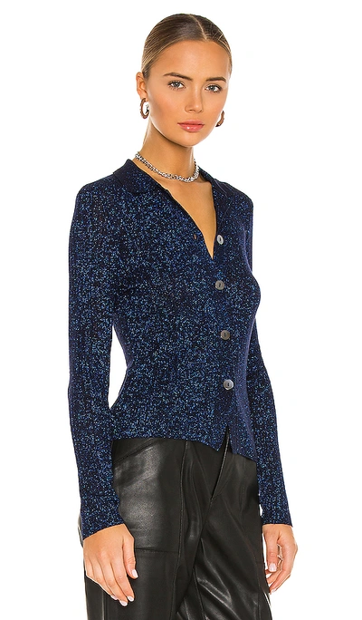 Shop Autumn Cashmere Shimmer Rib Polo Cardigan In Blue Spark