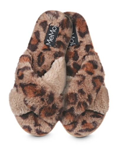 Shop Memoi Cheetah Plush Women's Slippers In Taupe