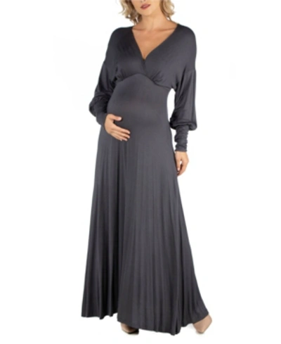 Shop 24seven Comfort Apparel Formal Long Sleeve Maternity Maxi Dress In Dark Gray