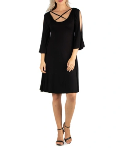 Shop 24seven Comfort Apparel Women's Knee Length Cold Shoulder Dress In Black